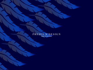 Blue feather premium background. Abstract dynamic composition. Modern vector feather illustration.