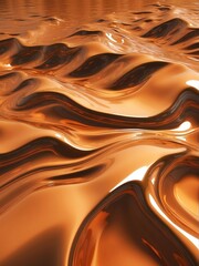 Shiny wavy orange metallic fluid with reflective chrome mirror water effect creates textured D background backdrop from Generative AI