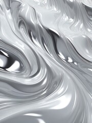 Shiny wavy white metallic fluid with reflective chrome mirror water effect creates textured D background backdrop from Generative AI