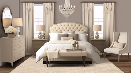Transitional-inspired Bedroom with Soft Beige Walls and Timeless Elegance Create a serene and sophisticated bedroom with soft beige walls that exude warmth and sophistication