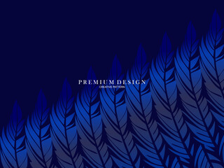 Blue feather premium background. Abstract dynamic composition. Modern vector feather illustration. - obrazy, fototapety, plakaty