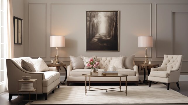 Transitional-inspired Living Room with Soft Taupe Walls and Timeless Elegance Create a timeless and elegant living room with soft taupe walls that exude warmth and sophistication