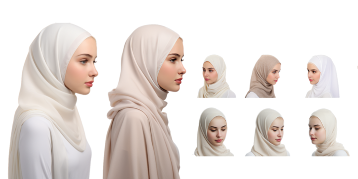 Collection of woman with hijab isolated on a white background as transparent PNG