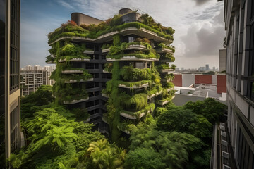 Singapore, Hotel on top of Pickering's green natural facade - obrazy, fototapety, plakaty