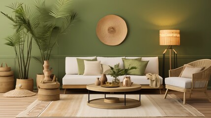 Urban Jungle-inspired Living Room with Soft Olive Green Walls and Tropical Vibes Transform your living room into an urban jungle oasis with soft olive green walls