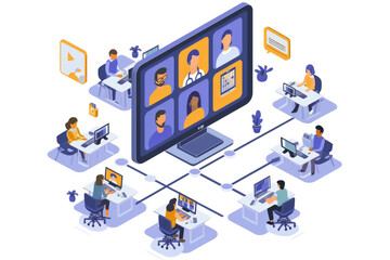 3D Isometric Flat Vector Concept of Online Video Conference Tool, Video Chat Mobile App, Family Call