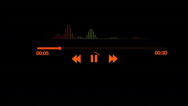Music player scroll bar button with audio reactor, Music timeline or video track player, Timeline bar moving as song media playing, Audio music timeline bar moving with track on black background.