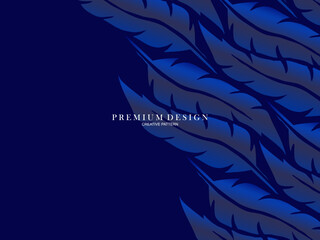 Blue feather premium background. Abstract dynamic composition. Modern vector feather illustration.