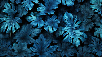 Blue leaf tropicalpattern . generative.ai - obrazy, fototapety, plakaty