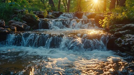 Landscape Waterfall, Beautiful stream painting in tropical forest - beautiful natural landscape in the forest.