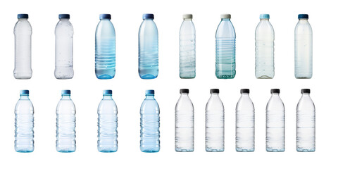 Collection of plastic bottle isolated on a white background as transparent PNG