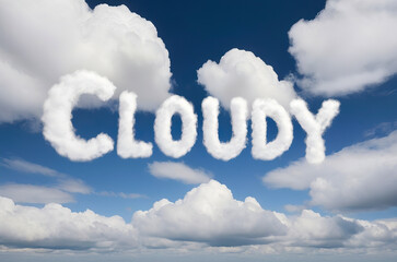 3d text Cloudy made from clouds in sky with clouds