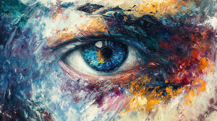 Abstract colorful eye in painted strokes.