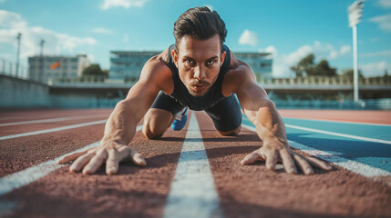 Fototapeta premium Athlete warming up on race track.
