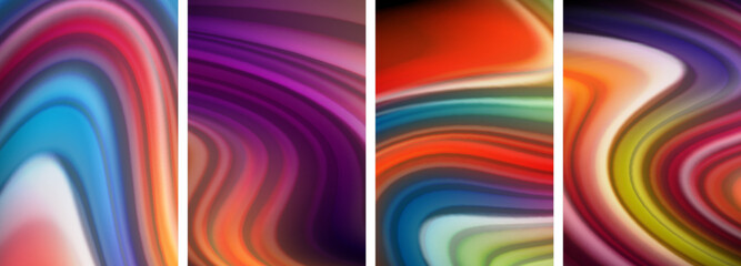 Rainbow color liquid. Wave lines poster set for wallpaper, business card, cover, poster, banner, brochure, header, website