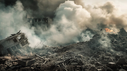Fototapeta premium Rubble in a post-apocalyptic scene.