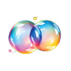 2 realistic transparent colorful soap bubbles with rainbow reflection
