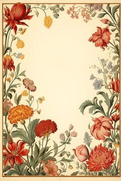 closeup floral design border flowers template sheet large format empty space background tall thin frame drawing clear vase plain