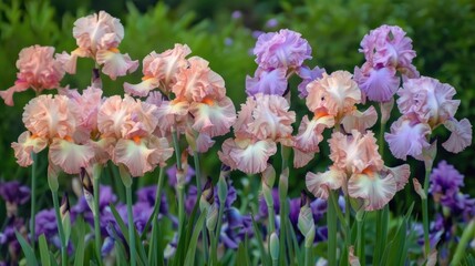 Beautiful iris flowers in the garden. Beautiful summer iris flowers.