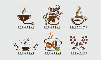 Beans And Coffee Cup Logo Template vector icon design Free Vector