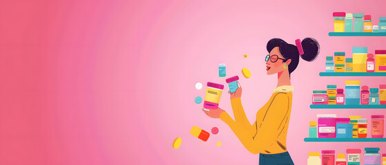 Closeup of woman holding pills in her hands.