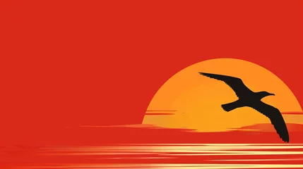 Schilderijen op glas silhouette of a seagull in the sunset, Promotional poster for advertisement , marketing with space for text © AiDesign