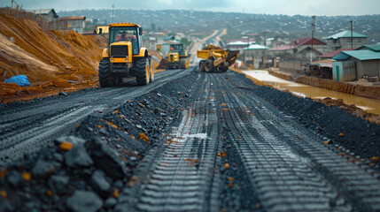 Civil engineers work at road construction sites to supervise new road construction.