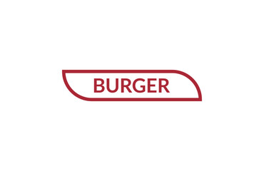 Burger red ribbon label banner. Open available now sign or Burger tag.