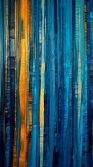 closeup blue yellow striped wall glass sculpture layered paper sunset pouring techniques acacia trees rich deep color thick layers rhythms young tectonics multilayer panel black - obrazy, fototapety, plakaty