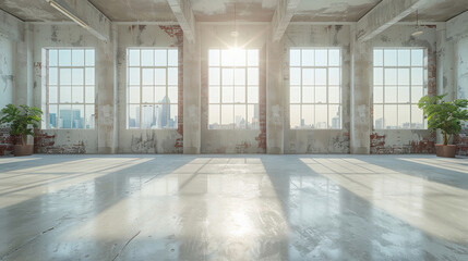 Empty of Modern loft with concrete floor. - obrazy, fototapety, plakaty