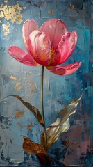 pink flower gold leaf blue background tulips expressive teal orange color palette tight wrinkled bill gallery