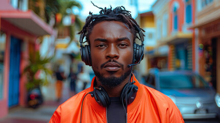 one man guy jacket background portrait fashion dj american music headphones african black...