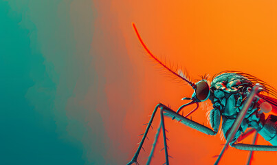 Macro photo shot of a mosquito with a blurred background, Close up, macro lens photography