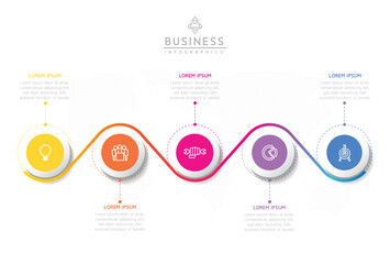 Vector infographic business presentation template with circular interconnection with 5 options.