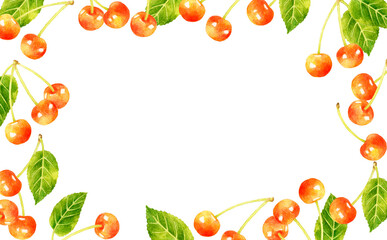 さくらんぼの背景　フルーツの手描き水彩イラスト素材