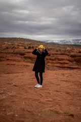 Snowcapped Mountains in Desert Smiling Woman Portrait Dixie Rock St. George