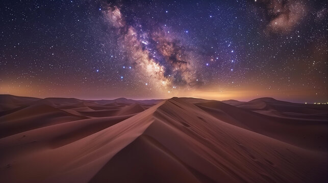 Long exposure landscape image at night in the desert