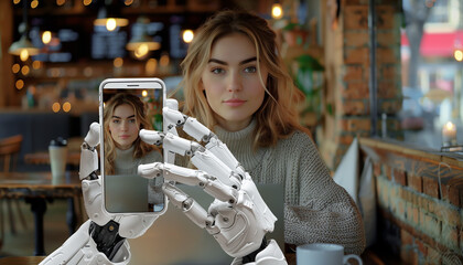 SORA artificial intelligence generating video of a woman in a cafe working freelance with a laptop