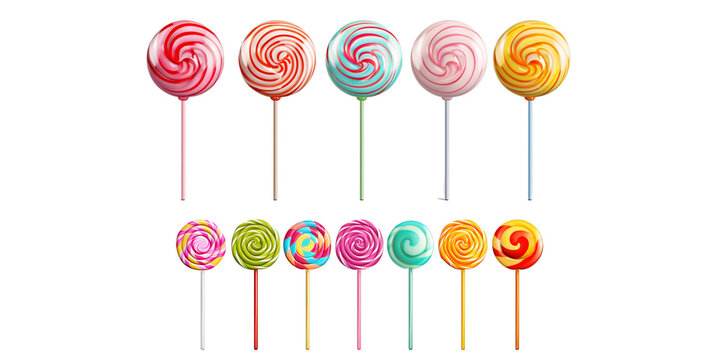 Collection of lolipop isolated on a white background as transparent PNG