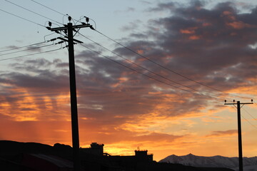 Fiery sunrise in the morning