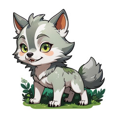 a sticker of a wolf in the woods, concept art, looking cute, astri lohne, high detail illustration, chibi