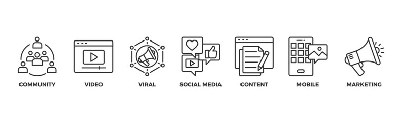 SMM banner web icon illustration concept of social media marketing with icon of community, video, viral, social media, content, mobile and marketing