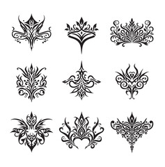 Elegant crowns and design elements in the Elven style, vector illustration