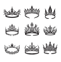 Elegant crowns in the Elven style, vector illustration - obrazy, fototapety, plakaty