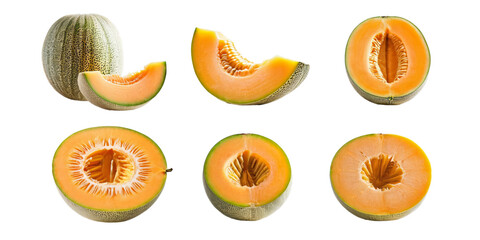 Collection of cantaloupe isolated on a white background as transparent PNG
