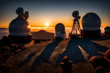 Fototapeten  At the Teide Observatory, poised to unveil the mysteries of the universe, their metallic surfaces reflecting the moonlight © Mehram