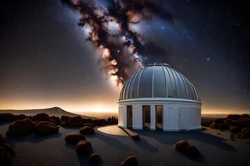 Obraz premium At the Teide Observatory, poised to unveil the mysteries of the universe, their metallic surfaces reflecting the moonlight