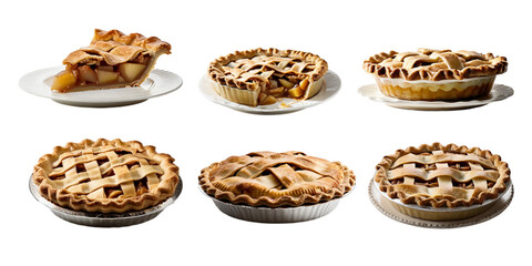 Collection of pie apple isolated on a white background as transparent PNG