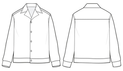 Men's long sleeves pajama shirt flat sketch illustration drawing, Lounge pyjama Woven night wear shirt for sleep wear and casual wear fashion illustration template mock up © Fathima Flats