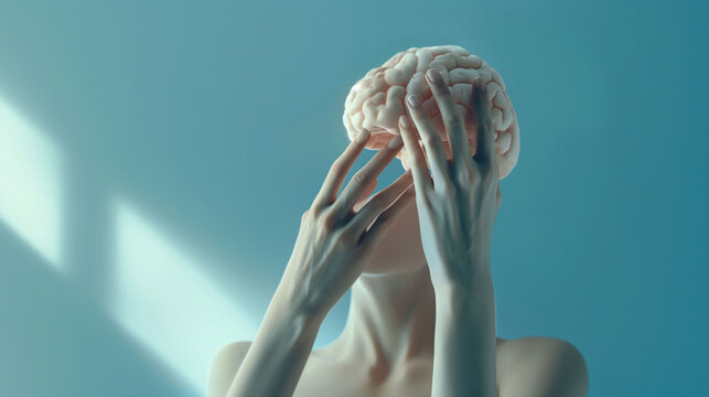 Abstract image of a brain in hands